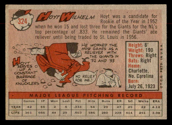 1958 Topps Baseball #324 Hoyt Wilhelm Indians EX+/EX-MT 552967