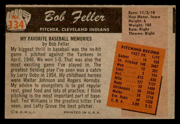 1955 Bowman Baseball #134 Bob Feller Indians EX-MT 552972