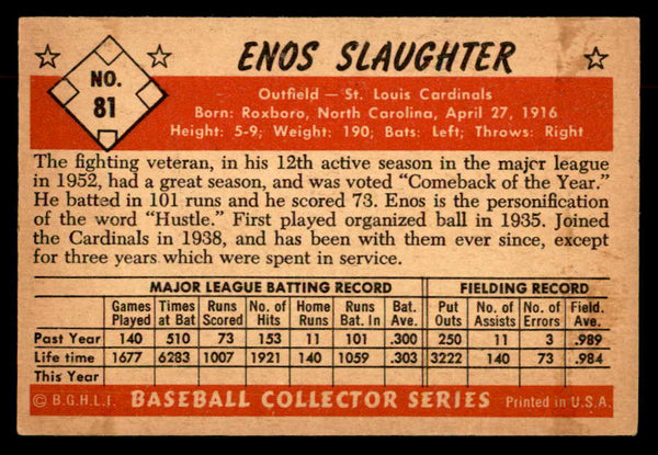 1953 Bowman Color Baseball #081 Enos Slaughter Cardinals EX-MT 552974