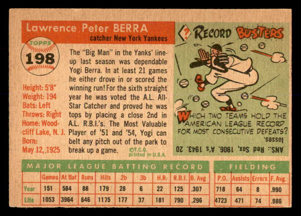 1955 Topps Baseball #198 Yogi Berra Yankees EX+/EX-MT 552987