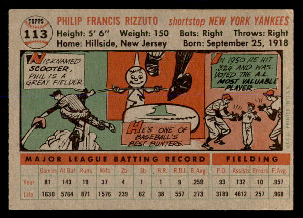 1956 Topps Baseball #113 Phil Rizzuto Yankees EX Gray 552999