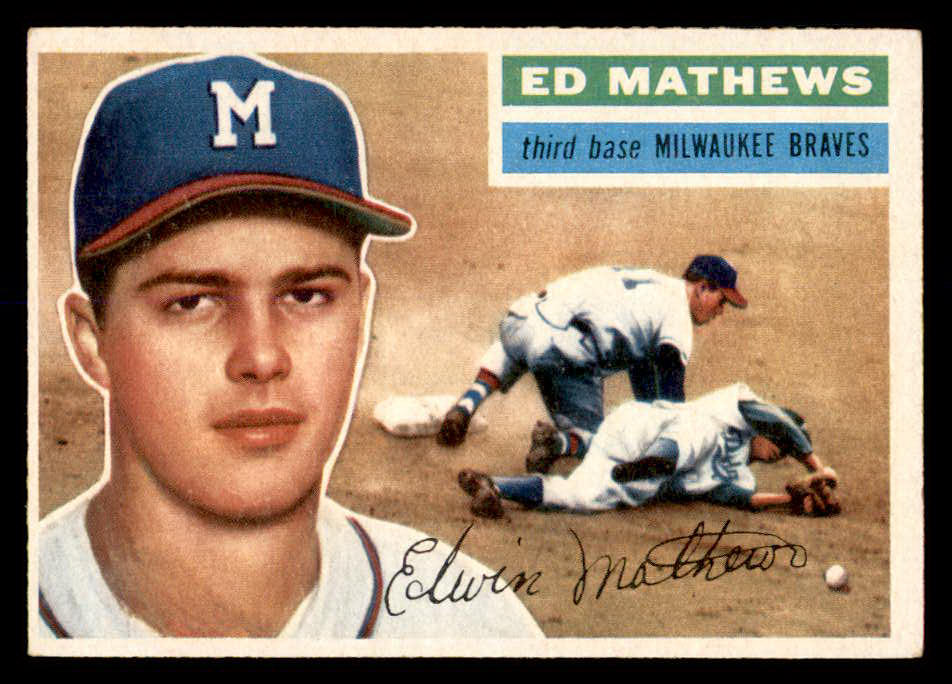 1956 Topps Baseball #107 Eddie Mathews Braves EX-MT Gray 553005