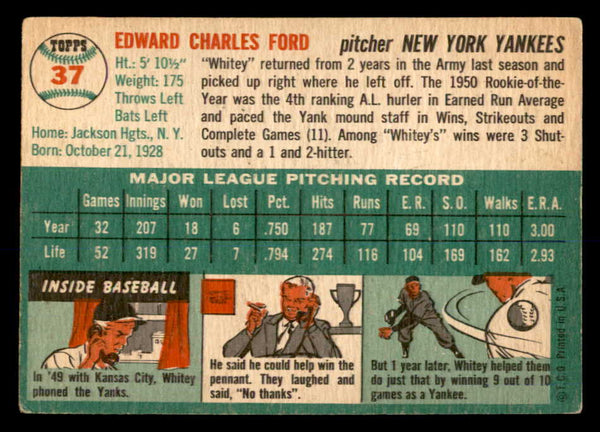 1954 Topps Baseball #037 Whitey Ford Yankees EX+/EX-MT 553012