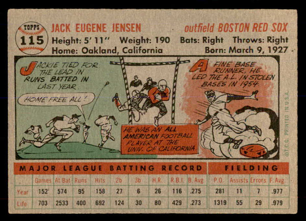 1956 Topps Baseball #115 Jackie Jensen Red Sox EX Gray 553030