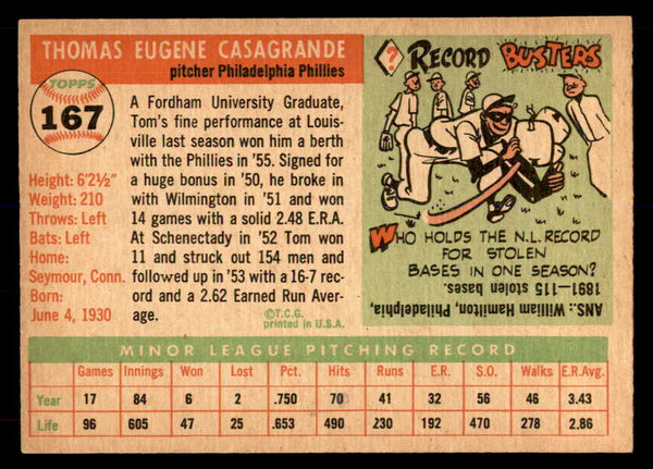1955 Topps Baseball #167 Tom Casagrande Phillies EX 553034
