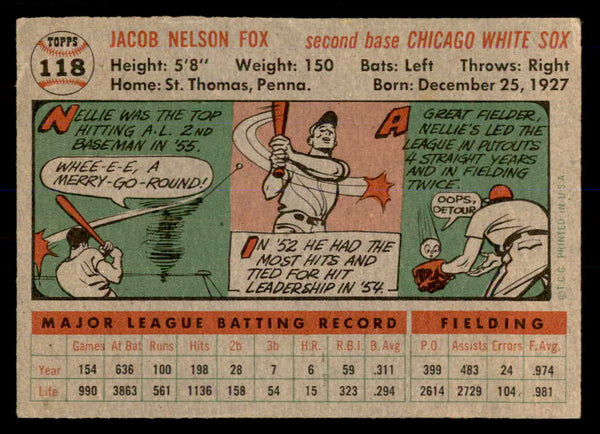 1956 Topps Baseball #118 Nellie Fox White Sox VG-EX Gray 553036