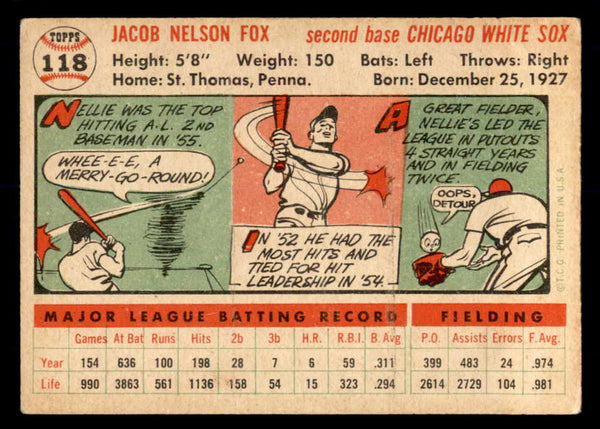 1956 Topps Baseball #118 Nellie Fox White Sox VG White 553037