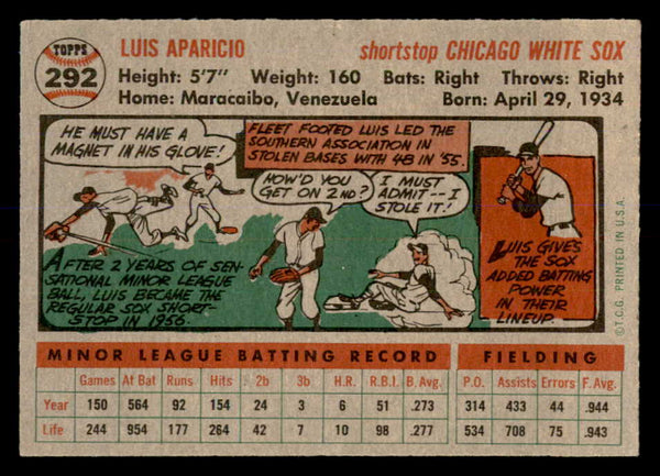 1956 Topps Baseball #292 Luis Aparicio White Sox VG-EX 553039