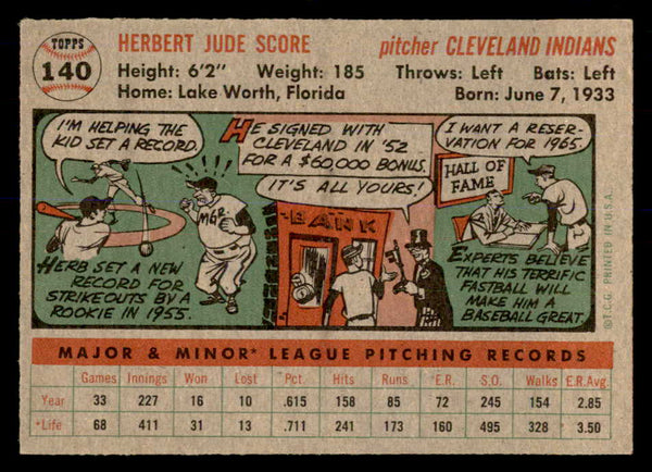 1956 Topps Baseball #140 Herb Score Indians EX-MT Gray 553049