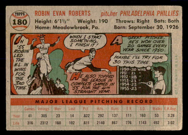 1956 Topps Baseball #180 Robin Roberts Phillies VG Gray 553053