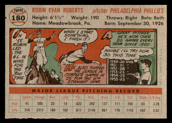 1956 Topps Baseball #180 Robin Roberts Phillies VG-EX Gray 553056