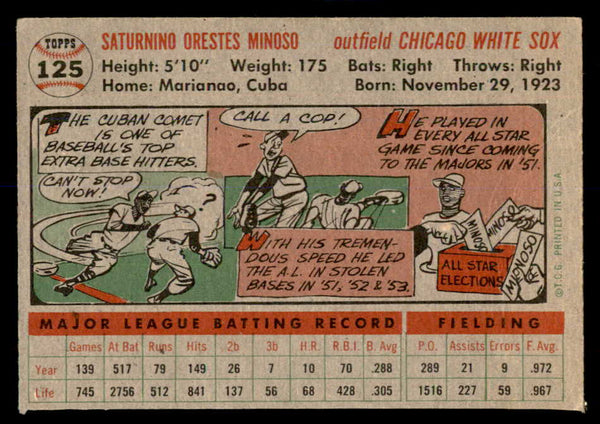 1956 Topps Baseball #125 Minnie Minoso White Sox EX+/EX-MT Gray 553057