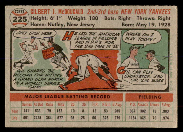 1956 Topps Baseball #225 Gil McDougald Yankees VG-EX 553058