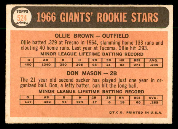 1966 Topps Baseball #524 Ollie Brown Giants EX 553080
