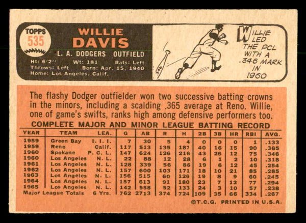 1966 Topps Baseball #535 Willie Davis Dodgers EX-MT 553096