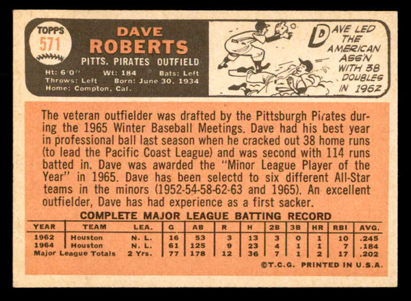 1966 Topps Baseball #571 Dave Roberts Pirates EX-MT 553155