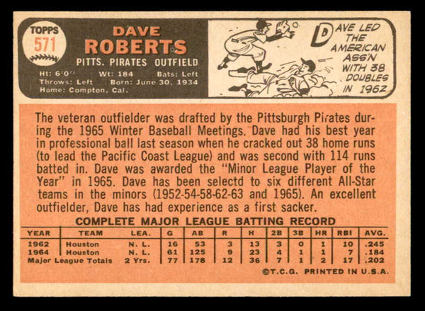 1966 Topps Baseball #571 Dave Roberts Pirates EX 553156