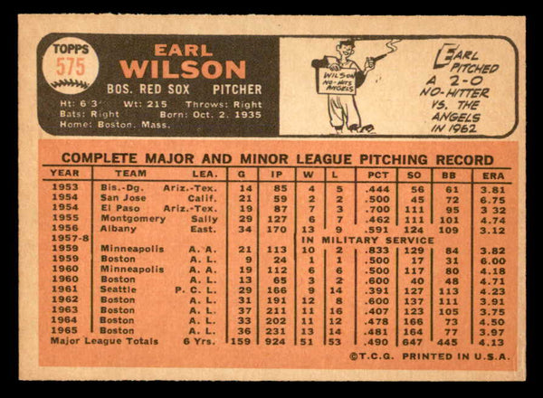 1966 Topps Baseball #575 Earl Wilson Red Sox EX-MT 553164