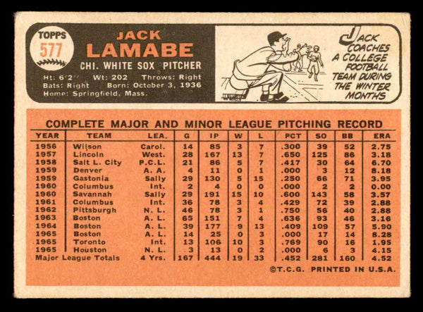 1966 Topps Baseball #577 Jack Lamabe White Sox EX 553167