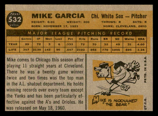 1960 Topps Baseball #532 Mike Garcia White Sox VG-EX 553232