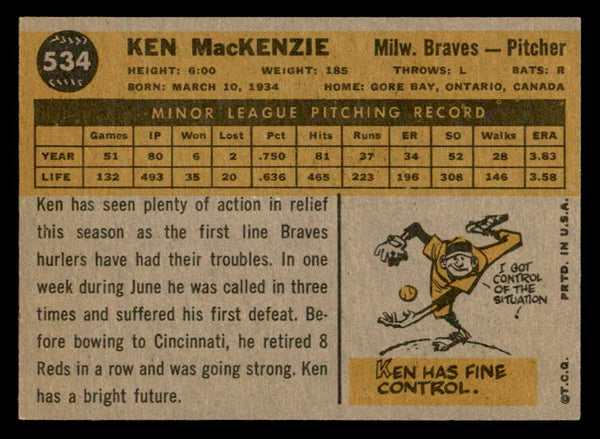 1960 Topps Baseball #534 Ken MacKenzie Braves EX-MT 553234