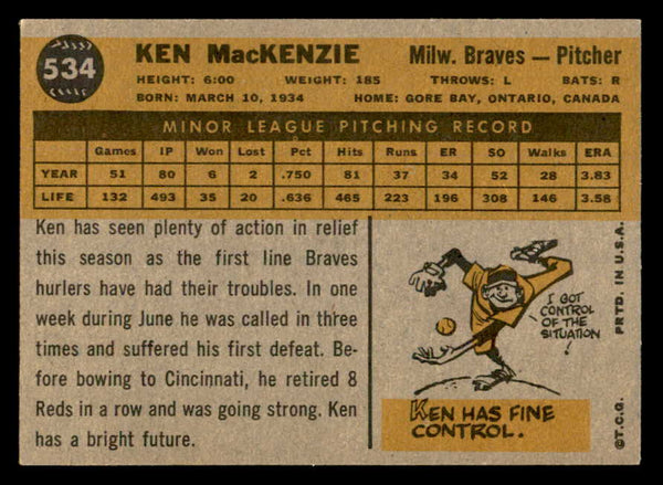1960 Topps Baseball #534 Ken MacKenzie Braves EX-MT 553235
