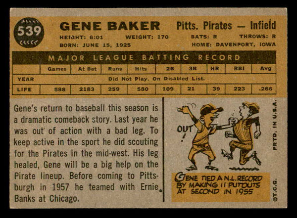1960 Topps Baseball #539 Gene Baker Pirates EX-MT 553240