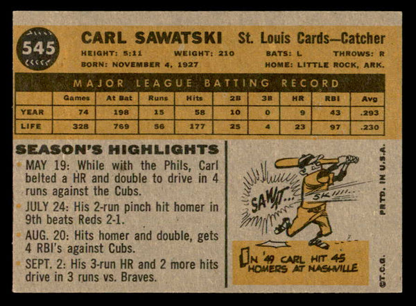 1960 Topps Baseball #545 Carl Sawatski Cardinals EX-MT 553247