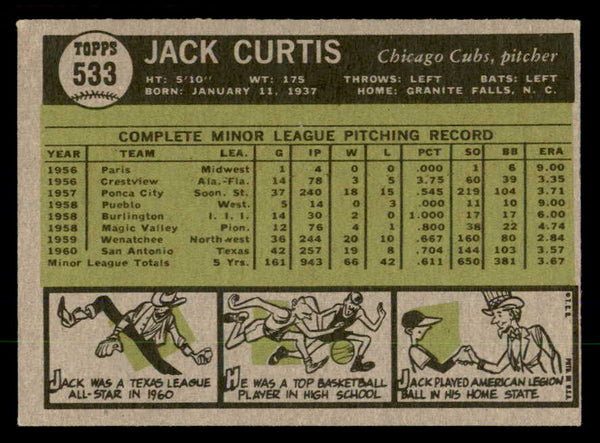 1961 Topps Baseball #533 Jack Curtis Cubs EX+/EX-MT 553284