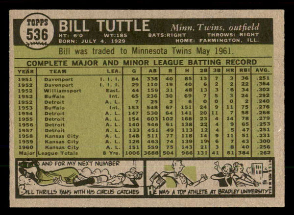 1961 Topps Baseball #536 Bill Tuttle A's NR-MT 553288
