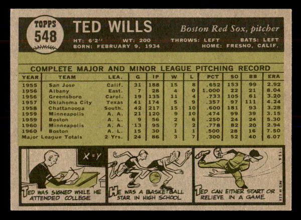 1961 Topps Baseball #548 Ted Wills Red Sox EX-MT 553302