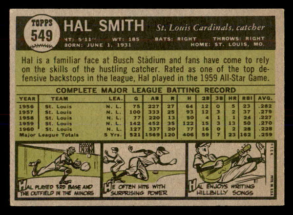 1961 Topps Baseball #549 Hal Smith Cardinals EX+/EX-MT 553306