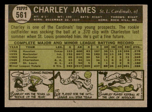 1961 Topps Baseball #561 Charley James Cardinals VG-EX 553324