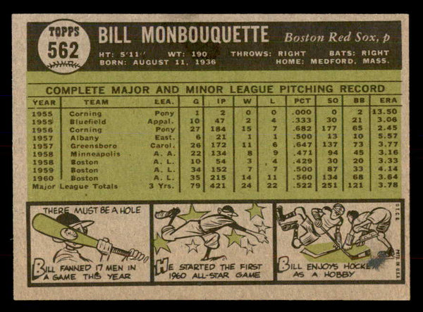 1961 Topps Baseball #562 Bill Monbouquette Red Sox NR-MT 553325