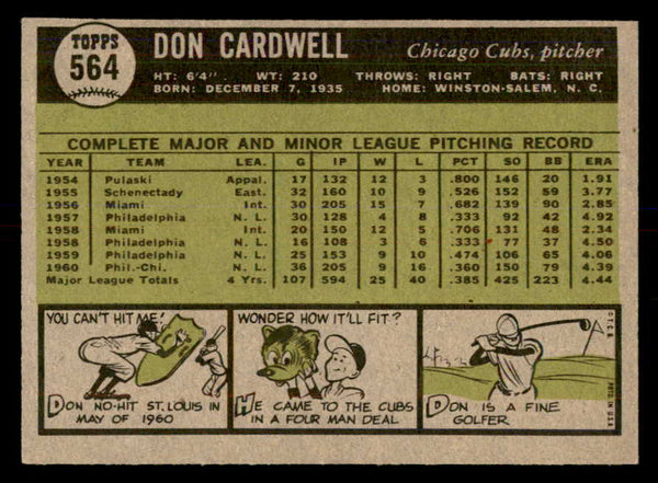 1961 Topps Baseball #564 Don Cardwell Cubs EX-MT 553328