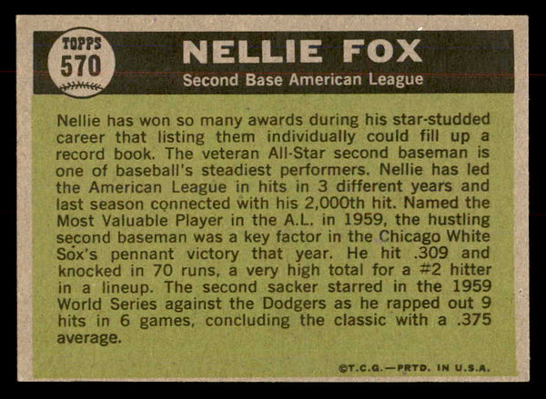 1961 Topps Baseball #570 Nellie Fox A.S. White Sox NR-MT 553338