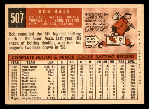 1959 Topps Baseball #507 Bob Hale Orioles VG-EX 553352