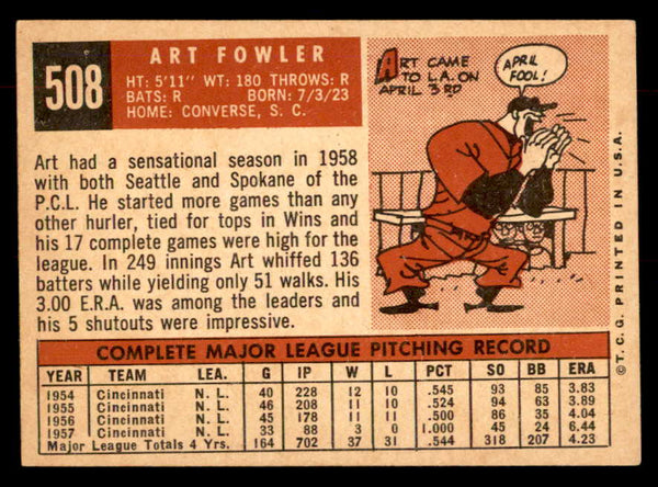 1959 Topps Baseball #508 Art Fowler Dodgers EX-MT 553353