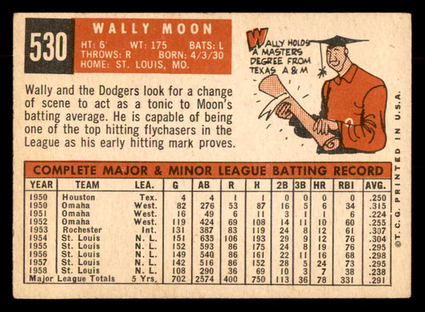 1959 Topps Baseball #530 Wally Moon Dodgers VG-EX 553370
