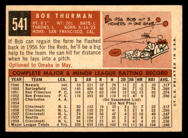 1959 Topps Baseball #541 Bob Thurman Reds EX-MT 553381