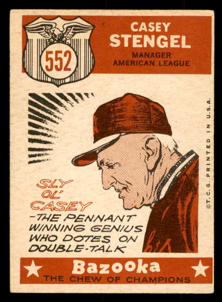1959 Topps Baseball #552 Casey Stengel A.S. Yankees EX 553390