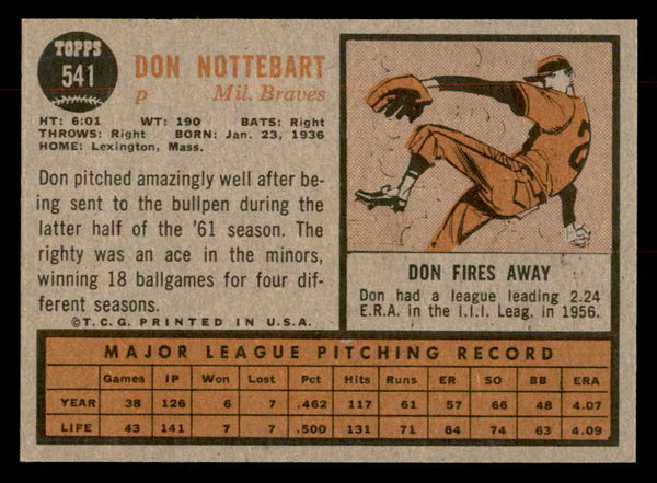 1962 Topps Baseball #541 Don Nottebart Braves NR-MT 553432