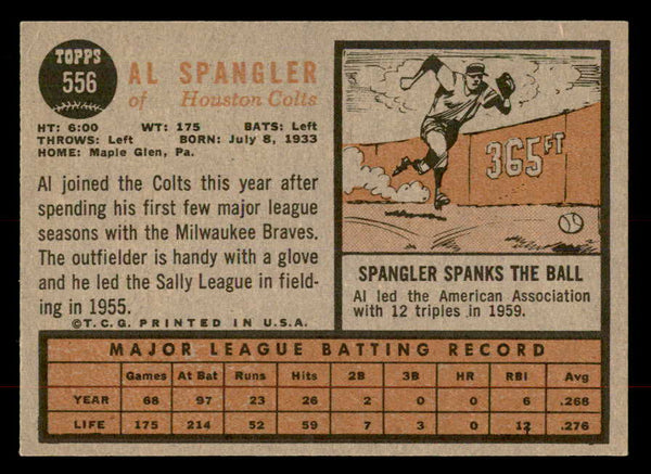 1962 Topps Baseball #556 Al Spangler Colt .45s EX-MT 553458