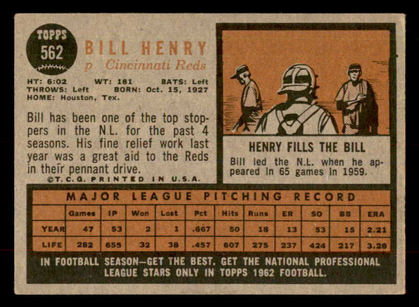 1962 Topps Baseball #562 Bill Henry Reds VG-EX 553471