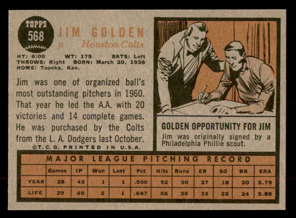 1962 Topps Baseball #568 Jim Golden Colt .45s EX-MT 553483