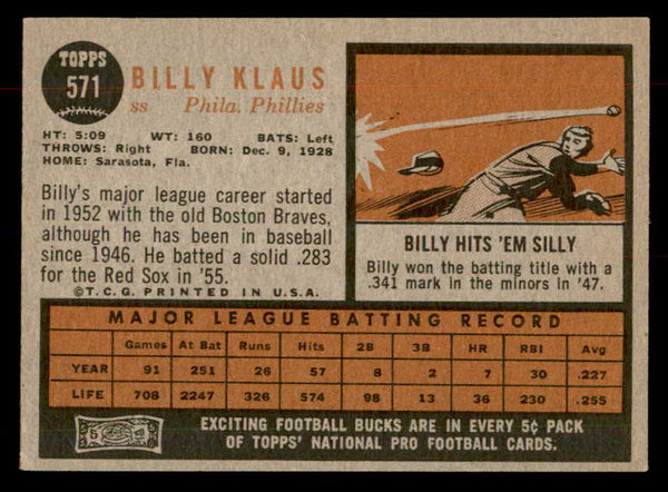 1962 Topps Baseball #571 Billy Klaus Phillies EX 553489