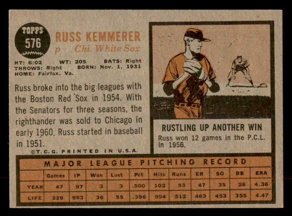 1962 Topps Baseball #576 Russ Kemmerer White Sox EX-MT 553497