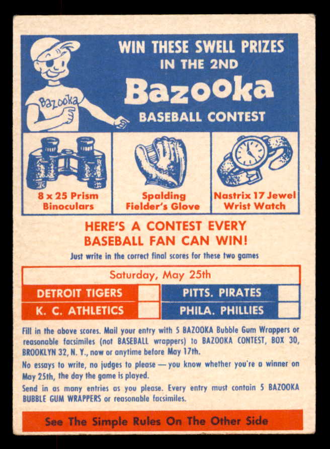 1957 Topps Baseball Contest Card May 25 EX+/EX-MT 553526