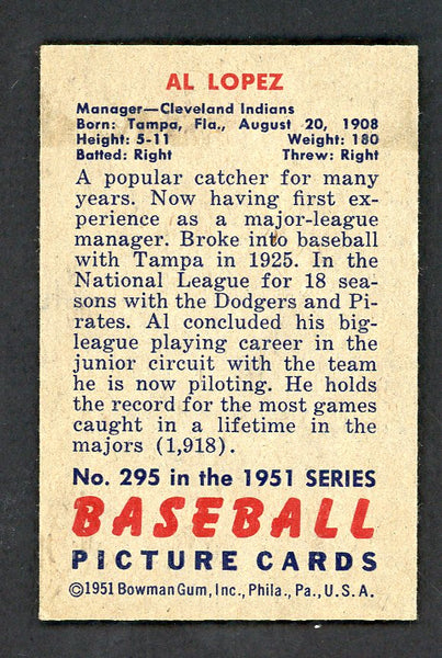 1951 Bowman Baseball #295 Al Lopez Indians EX+/EX-MT 553554