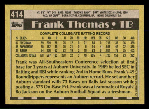 1990 Topps #414 Frank Thomas White Sox NR-MT 553575
